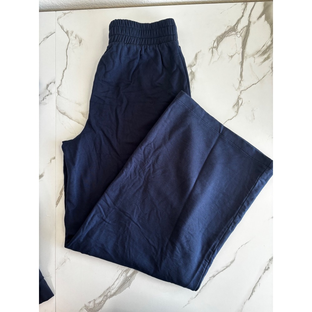 Z Supply Womens Small Navy Blue Wide Leg Lounge Pants Fleece Smocked Waistband - Picture 2 of 3